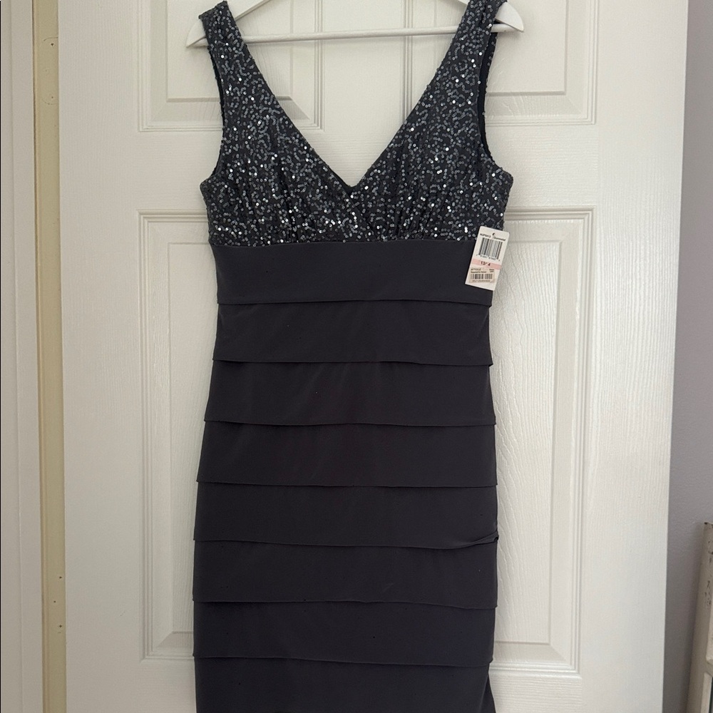B Darlin Midnight Sequin Tiered Mini Dress